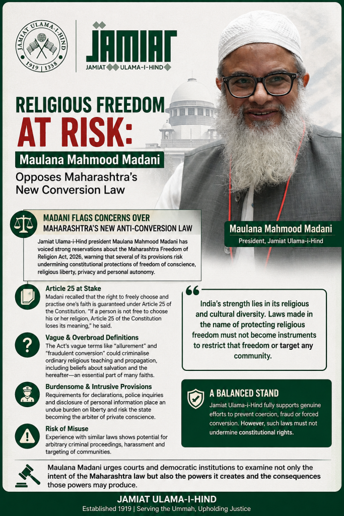 Religious Freedom at Risk: Maulana Mahmood Madani Opposes Maharashtra’s New Conversion Law